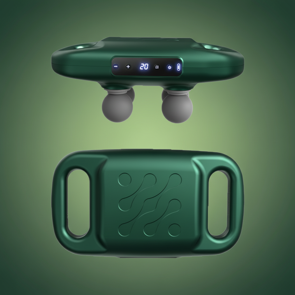 ARMPOWER IN MY HANDS Elite 4-head professional massage gun with multiple attachments for deep muscle relief and relaxation.