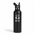 Stainless steel insulated wide-mouthed hydration bottle by ARMPOWER IN MY HANDS, perfect for keeping drinks hot or cold.