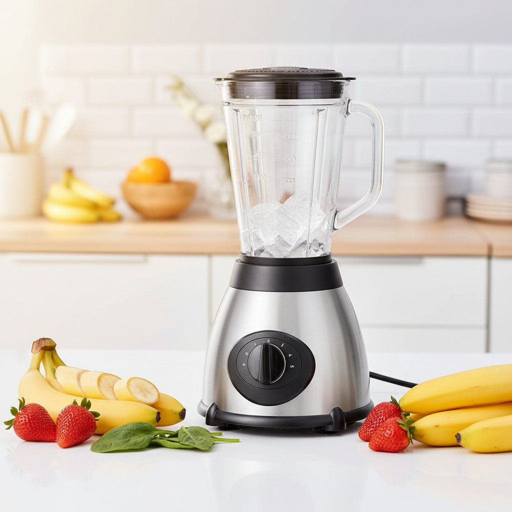 White ARMPOWER 800W professional blender with high-speed blades for smoothies and ice crushing in a modern kitchen setting.