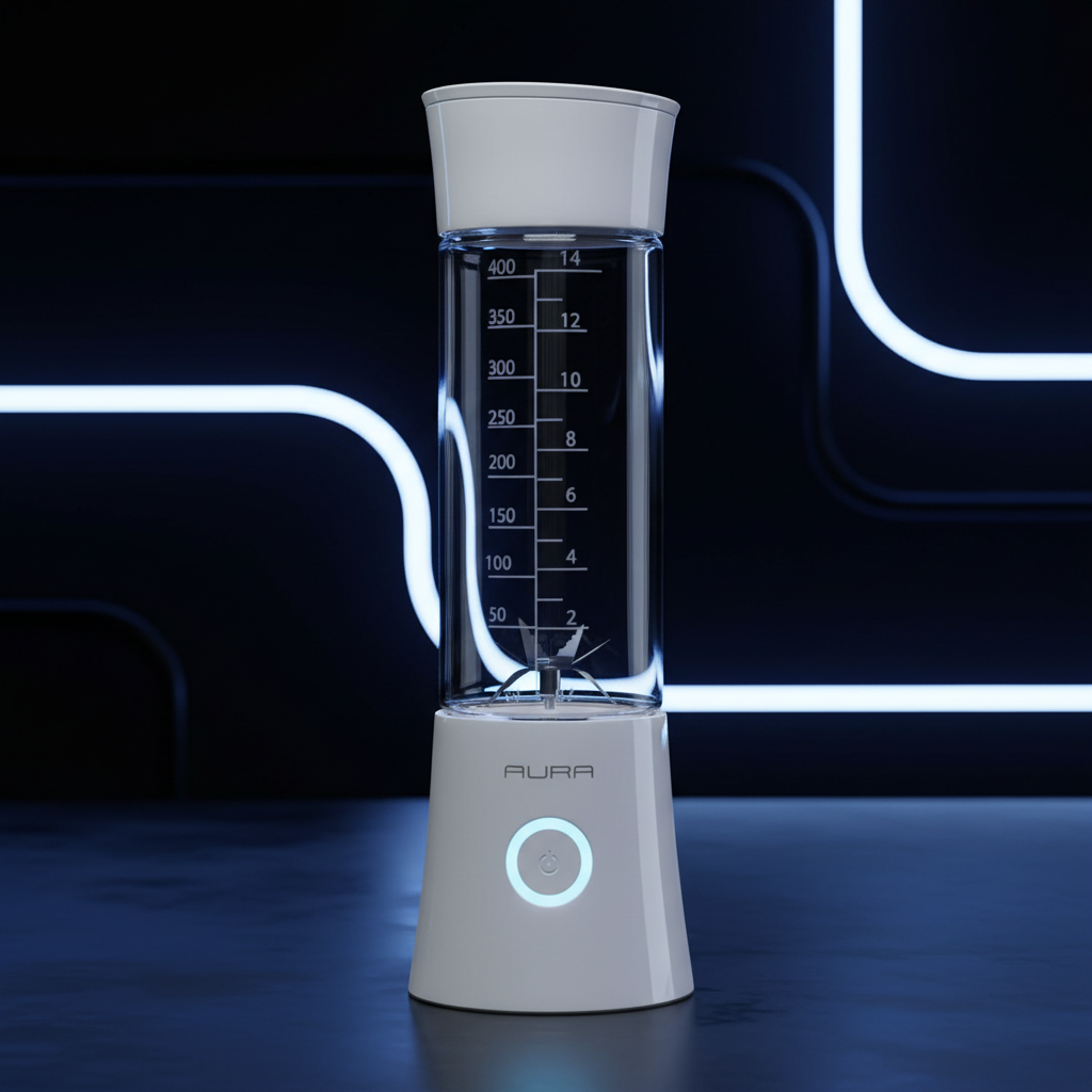 ARMPOWER Aura portable blender in dark finish, sleek aesthetic smoothie maker with compact design and modern look.