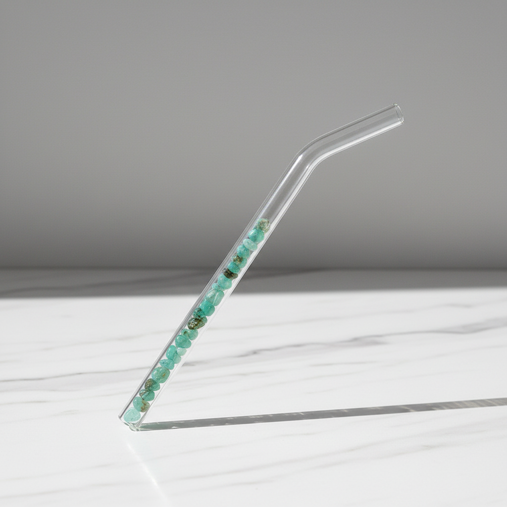 AuraSip premium crystal glass straw by ARMPOWER IN MY HANDS, featuring aventurine crystal design for reusable drinking straw.