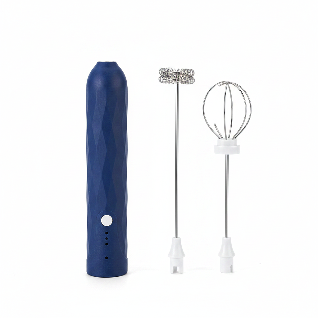 ARMPOWER IN MY HANDS CloudFoam Pro blue handheld electric milk frother for quick, frothy drinks.