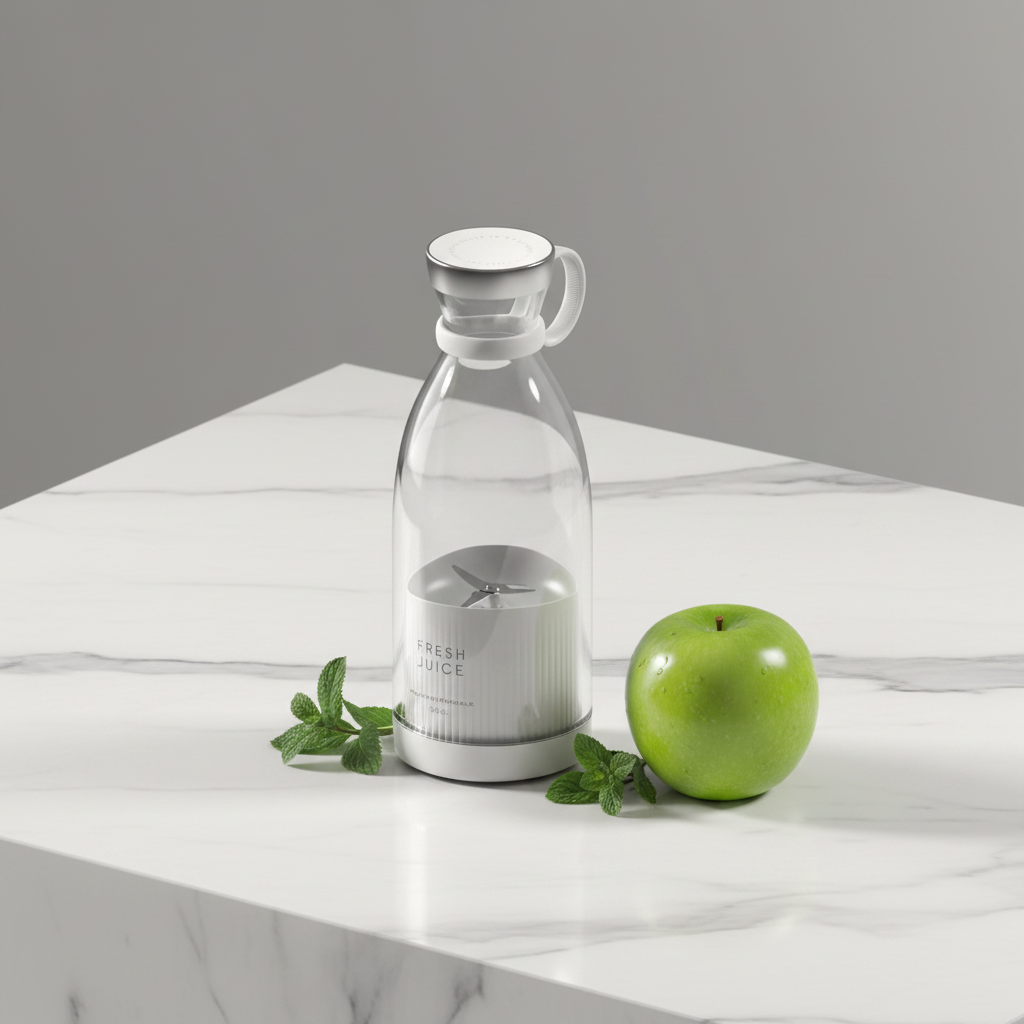 ARMPOWER IN MY HANDS FreshBlend Go portable USB rechargeable blender with a 350ml transparent container and sleek design.