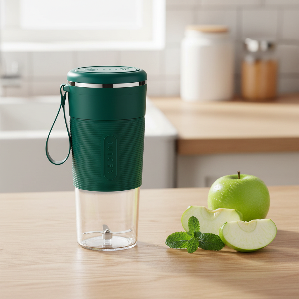 Green ARMPOWER IN MY HANDS ArmPower Pro portable shake blender with a compact design and blending jar in the image.