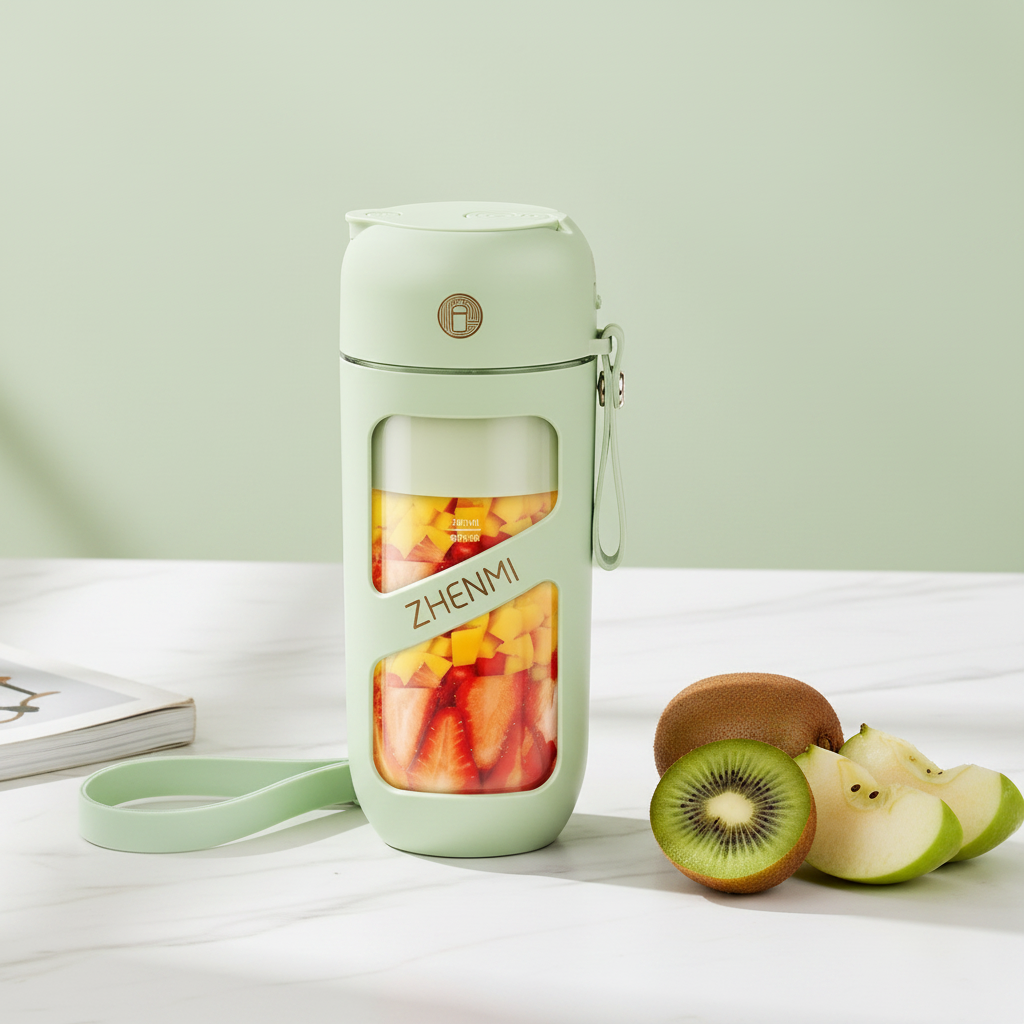 ARMPOWER IN MY HANDS RoamBlend Pro portable electric travel blender in green, compact design for smoothies and blending on the go