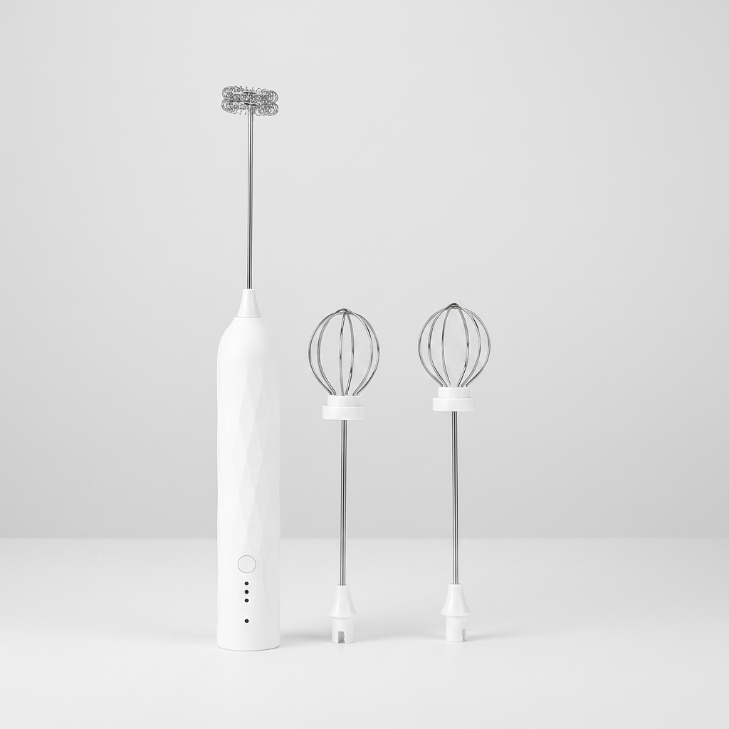 ARMPOWER IN MY HANDS CloudFoam Pro portable handheld electric milk frother in white for creamy coffee drinks.