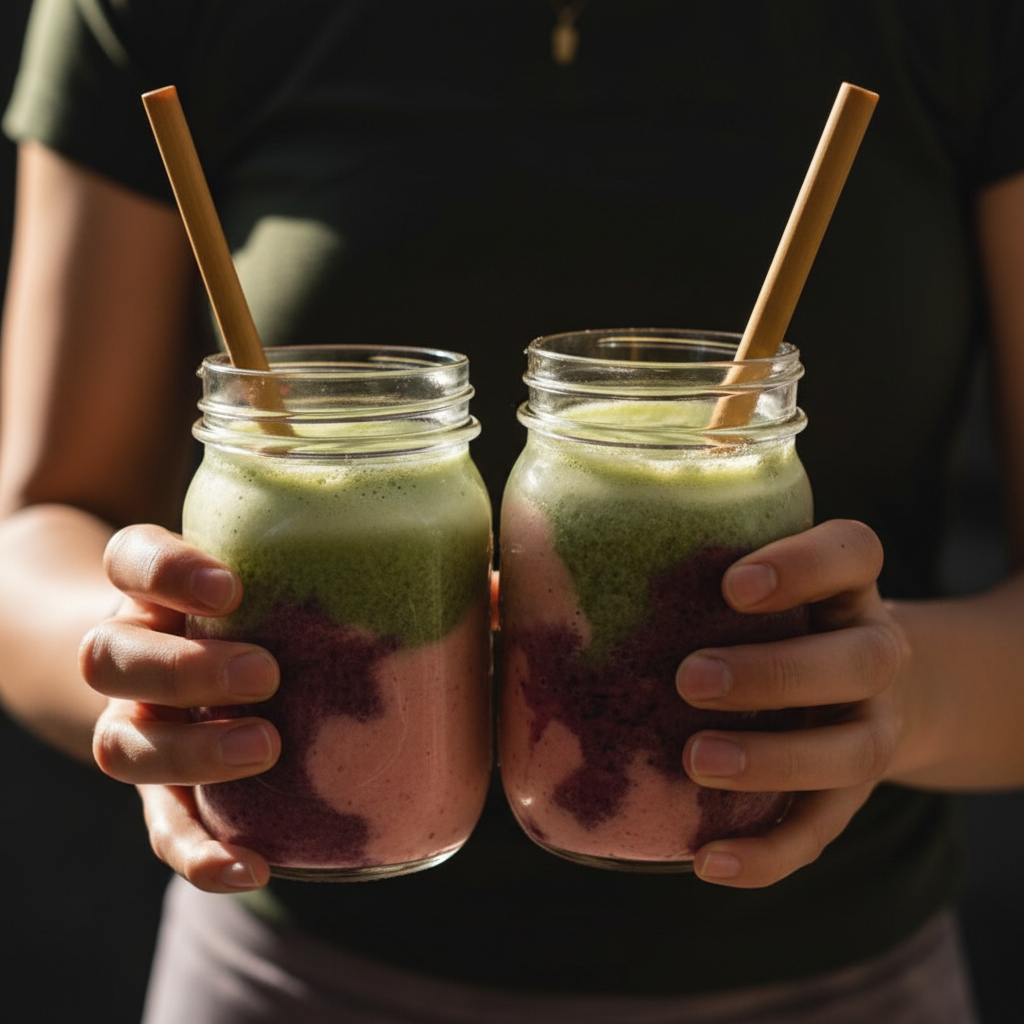 Set of 10 reusable ZenSip bamboo drinking straws by ARMPOWER IN MY HANDS, shown in a natural lifestyle setting.